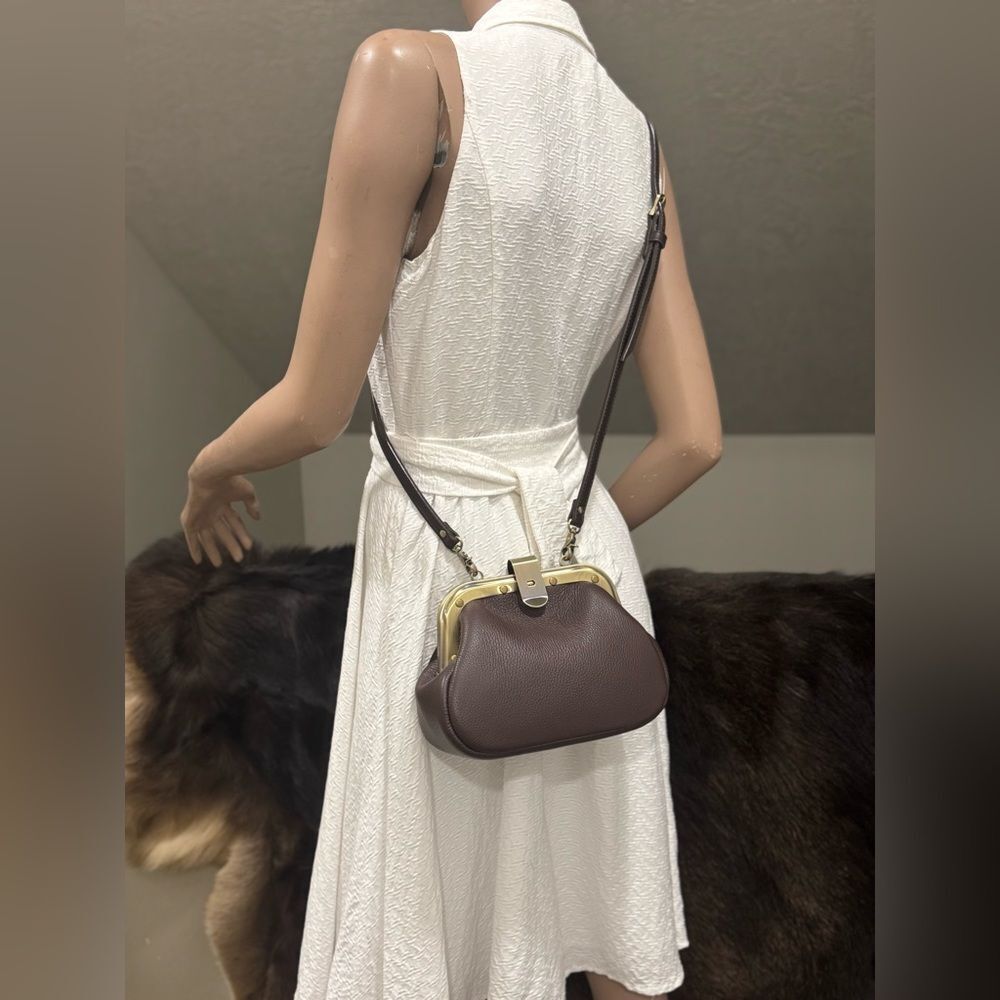 Pebble Cowhide Handmade Unique Rivet Frame Push Lock Handbag, Multi Use Style - Picture 6 of 16